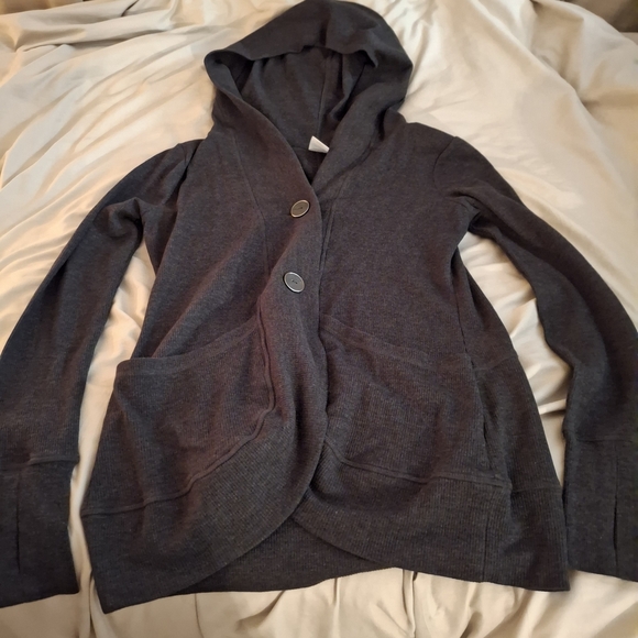 Jockey Women's Gray Button Front Hoodie with Classic V-Neck Design - Picture 3 of 8